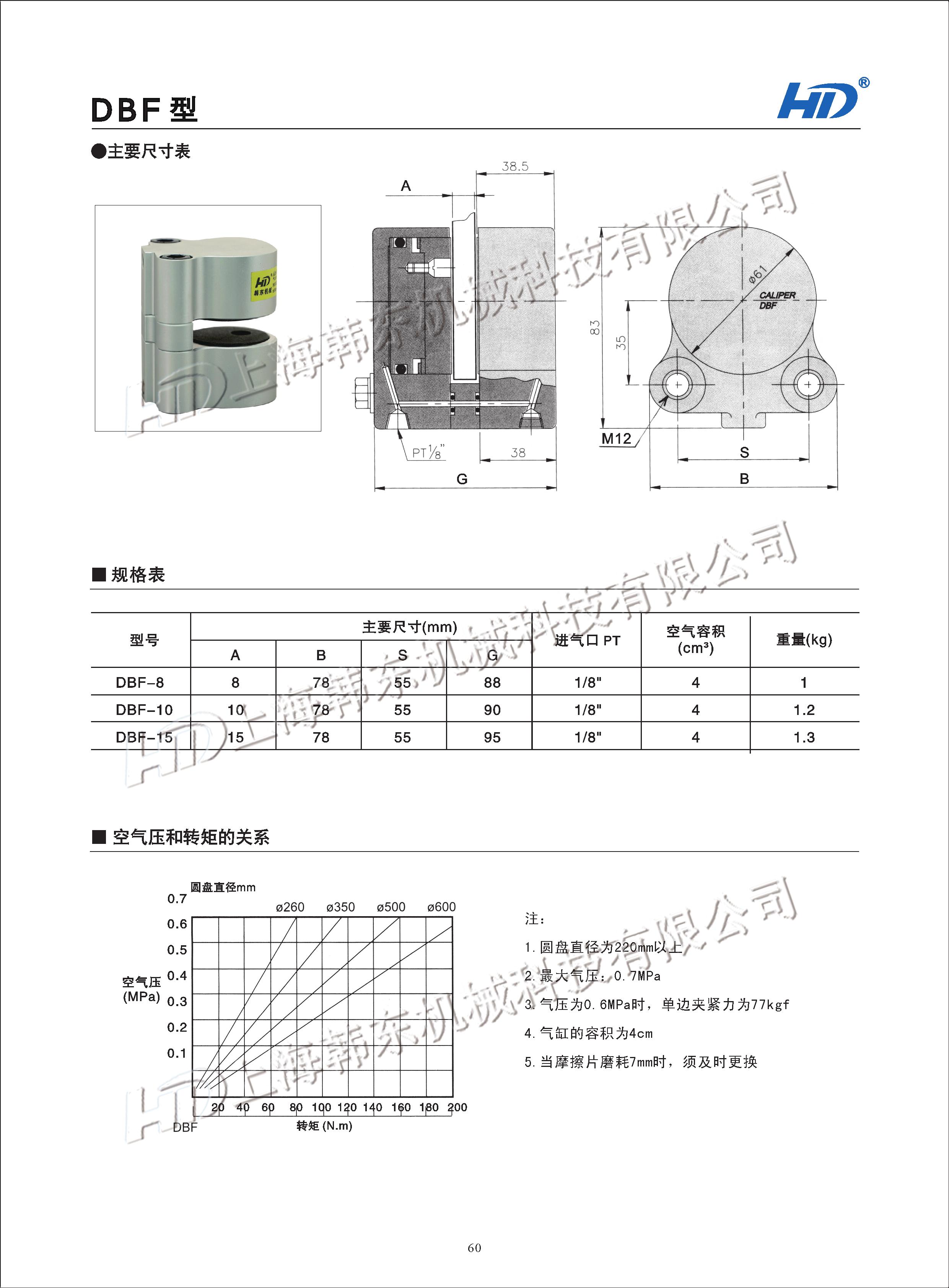 空壓碟式制動器DBF型外形尺寸 空壓碟式制動器