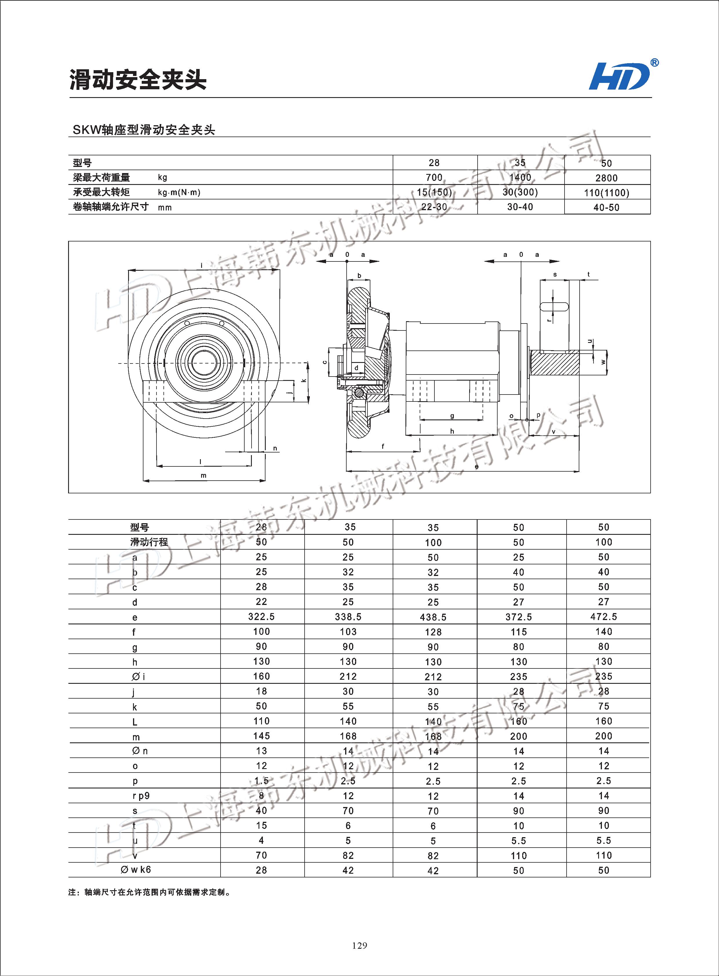 軸座型滑動安全夾頭SKW型參數(shù)圖 軸座型滑動安全夾頭